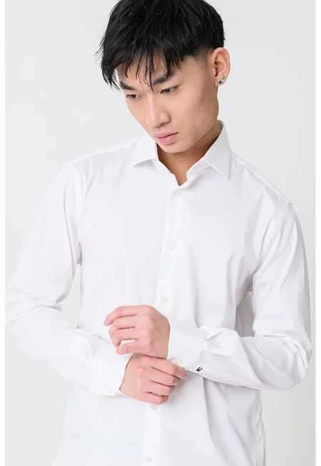 Слим риза с органичен памук с дълги ръкави - Бял