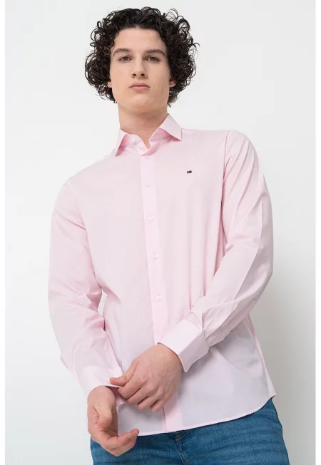 Слим риза с памук - Светлорозов