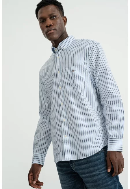 Стандартна риза с райе и яка Oxford - Бял/Син