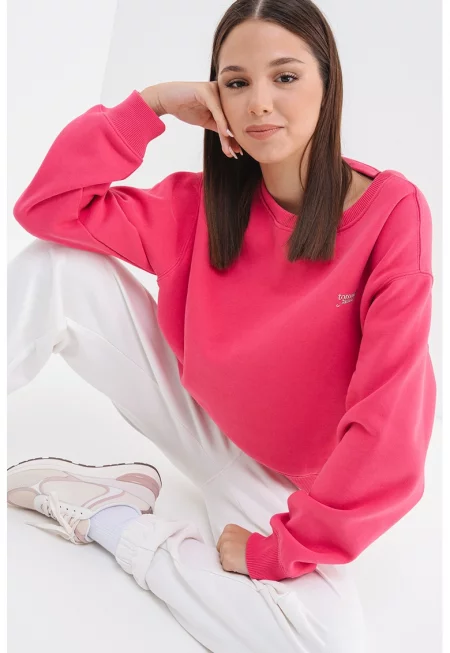 Свободен суитшърт с овално деколте - Малина