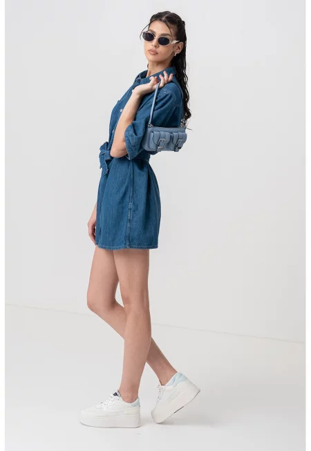 Свободна дънкова рокля-риза