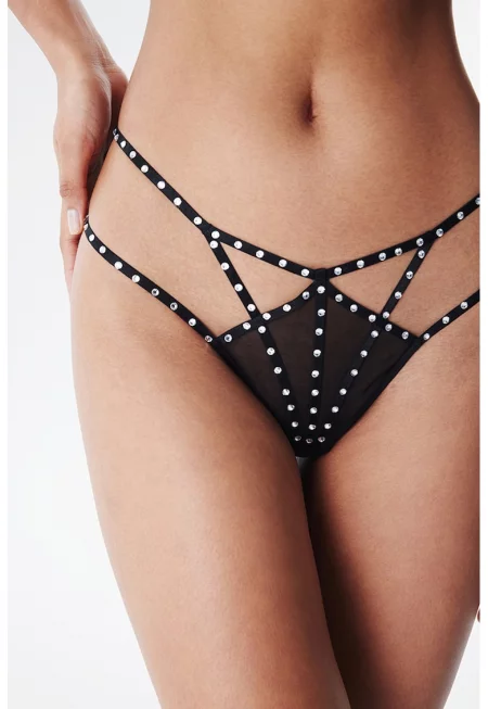 Танга с декоративни камъни - Черен