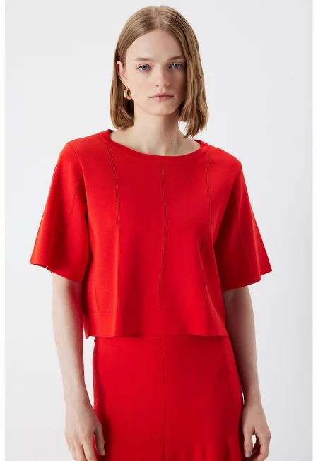 Тениска с перфорации - Корал