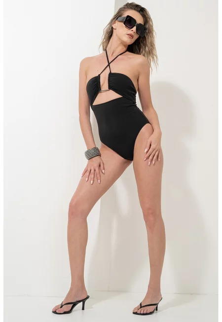 Цял бански с отвори - Черен