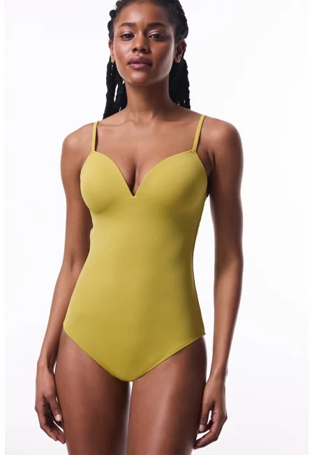 Цял бански с регулируеми презрамки - Синапено жълто