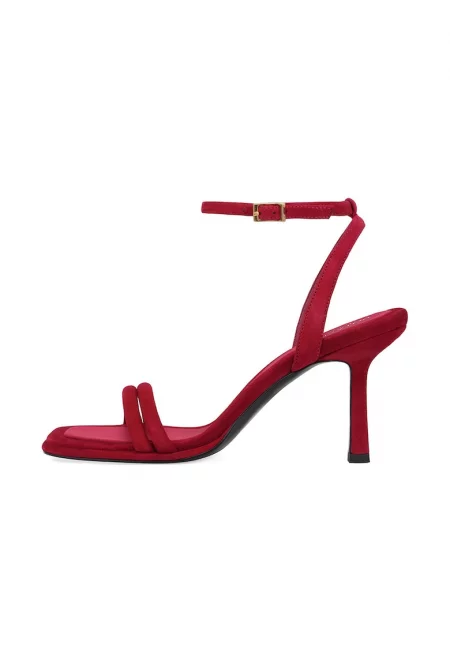 Велурени сандали с квадратен връх - Червен