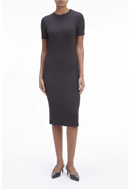 Вталена миди рокля с модал - Черен