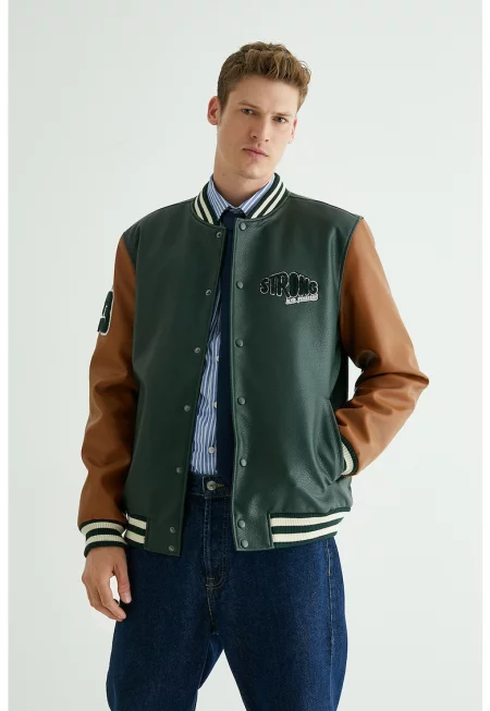 Яке от еко кожа с цветен блок