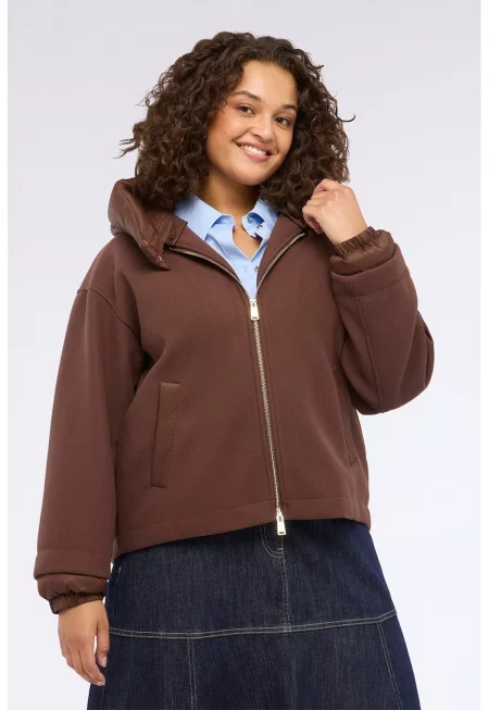 Яке с качулка и цип - Кафяв