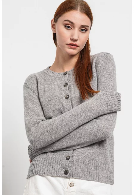 Жилетка от необработена вълна с копчета - Сив меланж