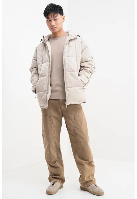 Зимно капитонирано яке с монограм - Бял/Светло бежово