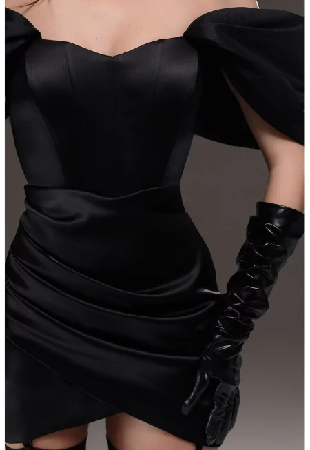 Bendetto Atelier - Къса рокля с голо рамо - Черен