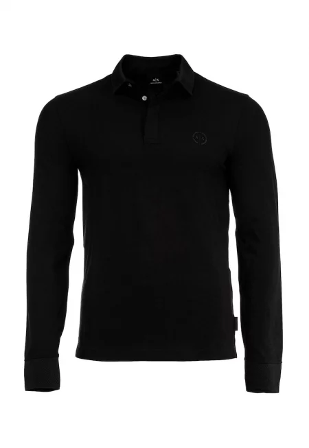 Блуза с памук с яка - Черен