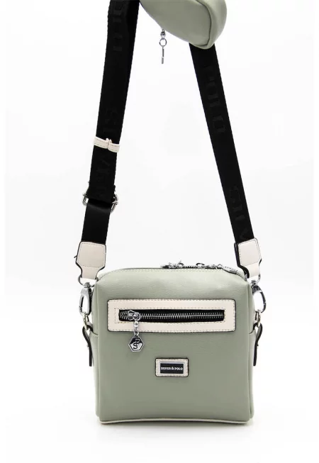 Чанта от еко кожа с отделящ се несесер - Зелени аспержи