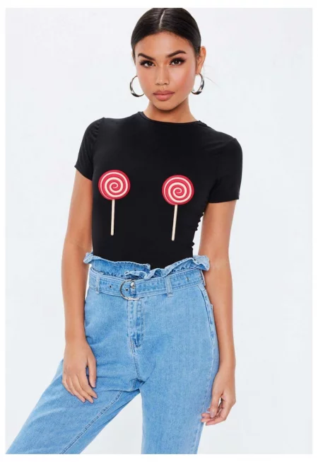 Черна дамска тениска - Lollipop