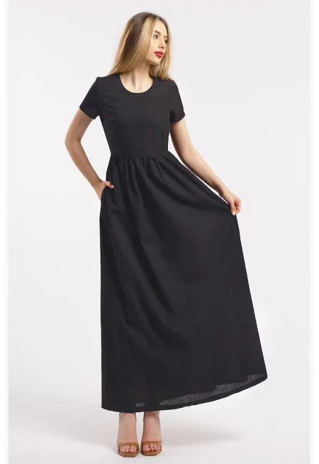 Дълга ленена рокля - Черен