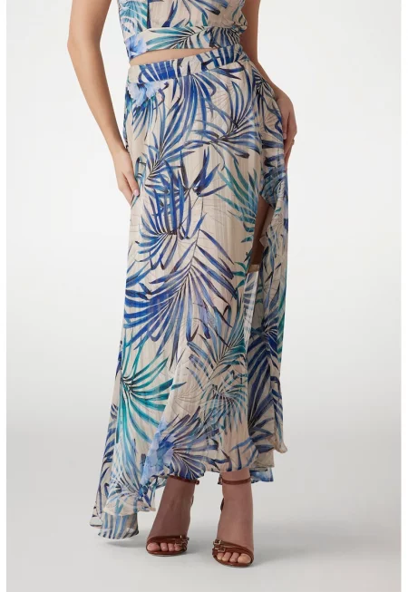 Дълга пола с десен - Черен/Син/Светло бежово