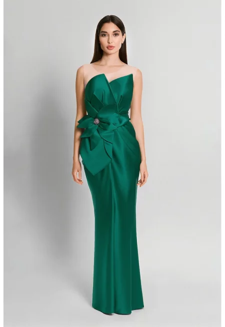 Дълга сатинирана рокля - Зелен