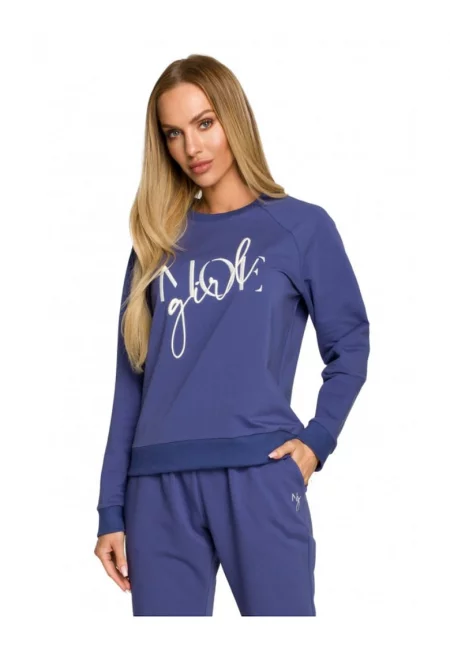 Дамска блуза . С мотив. Памук. Еластан. Синя - Индигово синьо