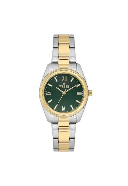 Дамски часовник  модел WWL112205 - кръгъл корпус 32мм - златист/сребрист - стоманена каишка - зелен циферблат - 5 ATM