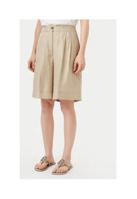 Дамски къси панталони  бежови - лен и полиестерен материал