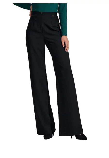 Дамски панталон  черен - висока талия - полиестер -