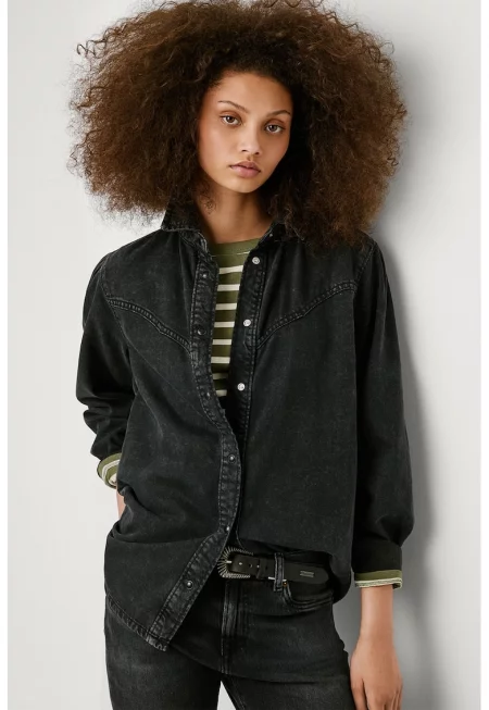 Дънкова риза с капси - Антрацитно сиво