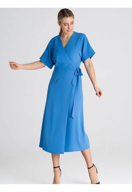 Дневна рокля  ежедневна - синя - полиестер - удобна материя