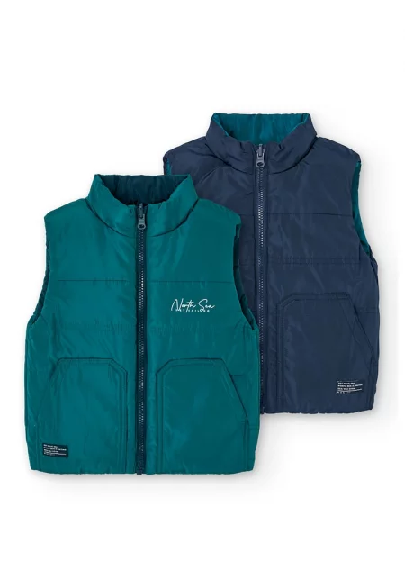 Двулицев елек с цип - Аква зелено/Тъмносин