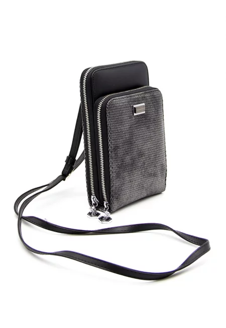 Екологична кожена чанта  за телефон - Тъмносребрист - 20 x 12 x 5 cm