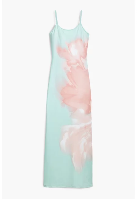 Еластична рокля - Розова сьомга/Ментово зелено