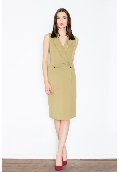 Елегантна рокля  M443 - без ръкави - зелена - вискоза