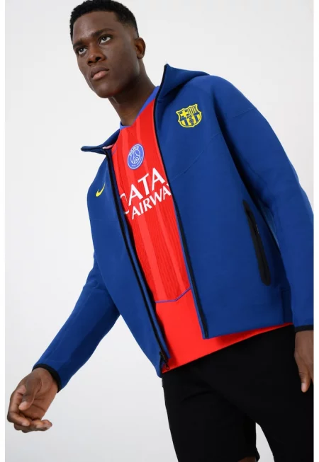 Футболно худи FCB с цип - Неоново жълто/Кралско Синьо