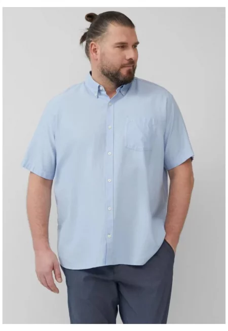Голям размер Мъжка риза големи размери - къс ръкав - джоб на гърдите - Светлосин