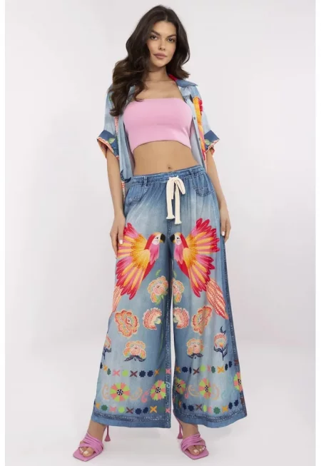 Graphic Pattern Palazzo Pants - Оранжев/Светлосин