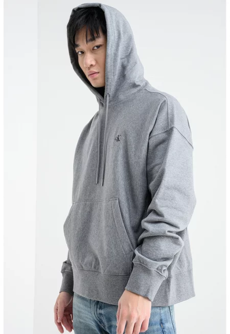 Худи с джоб кенгуру и връзки - Меланж тъмно сиво