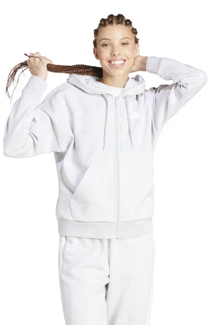 Худи с памук с цип - Бял/Светло сив