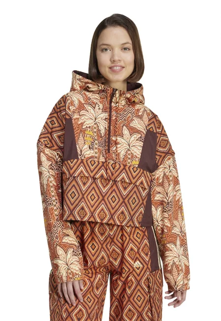 Худи с принт и връзка - Кафяв/Оранжев