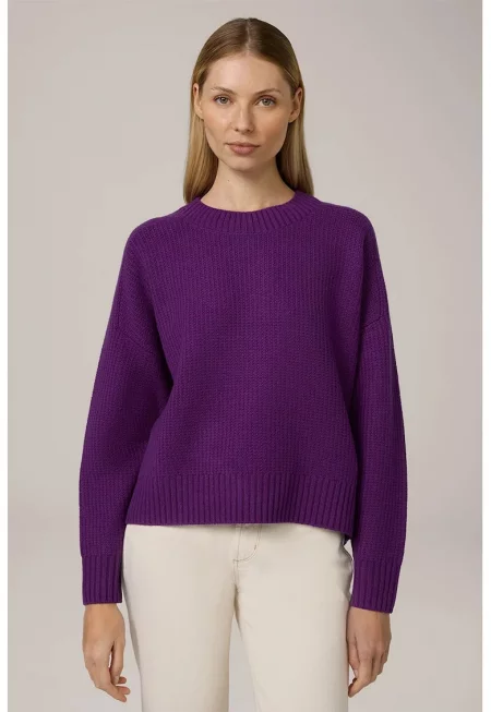 Извънгабаритен пуловер с кръгло деколте - Лилав