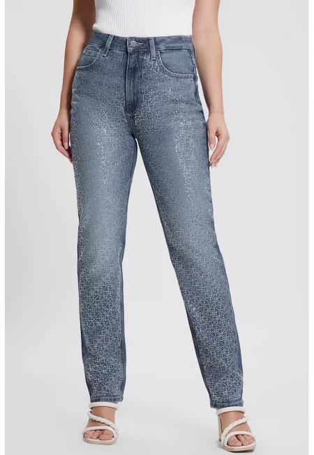 JEANS - Дънки с висока талия и декоративни камъни