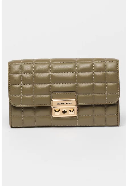 Капитонирана кожена чанта за рамо - Маслинено зелено