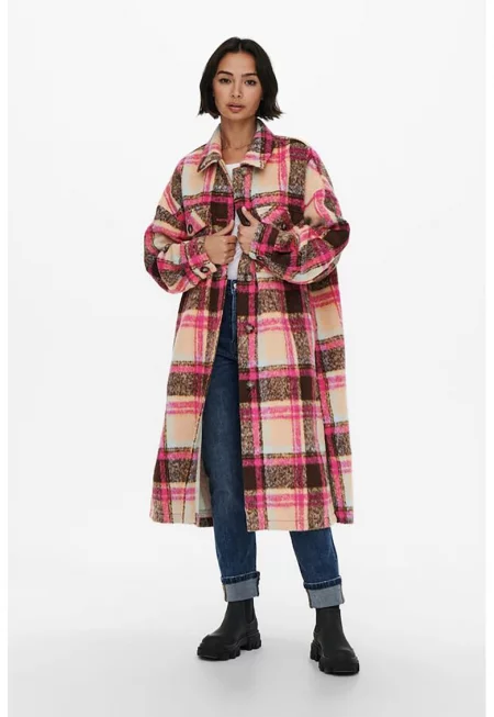 Карирано палто с джобове на гърдите