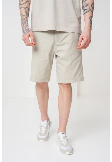 Къс панталон с бродирани детайли - Светло сив