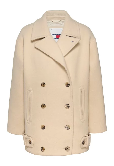 Късо палто с вълна - Светло бежово