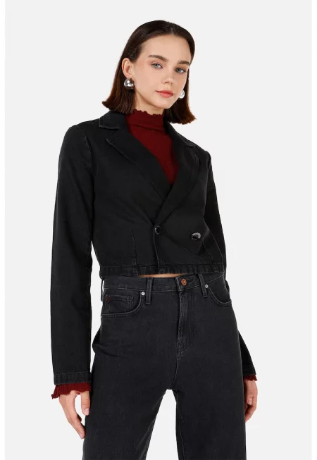 Късо памучно яке - Черен