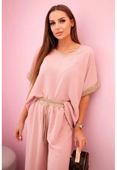 Комплект от свободна тениска и панталон с връзки - Един размер