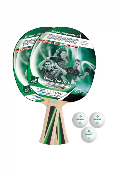 Комплект за тенис на маса Donic Top Team 400 - 2 хилки - 3 топки и транспортна чанта
