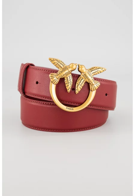 Кожен колан Love Birds с метална тока - Бордо