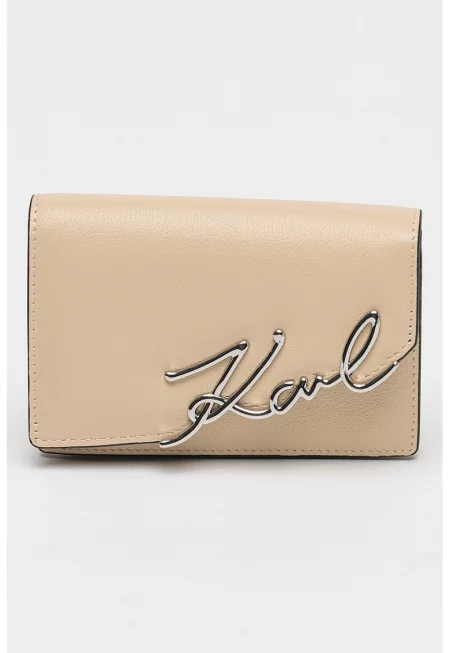 Кожен портфейл с лого - Бежов