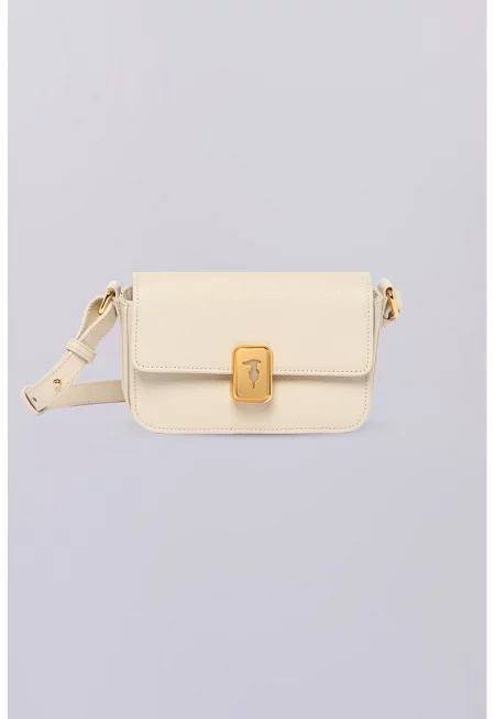 Кожена чанта през рамо с капаче - Малина